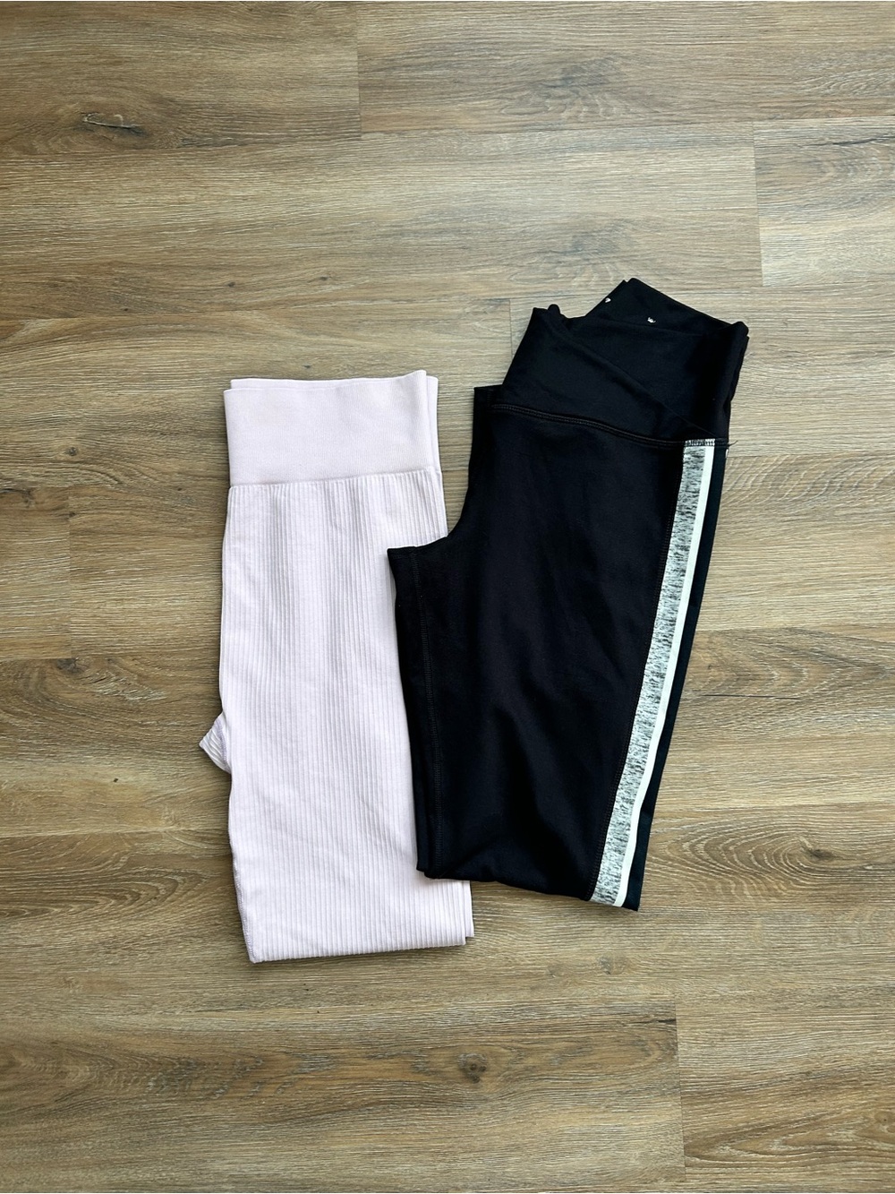 Woman’s Ribbed Light Pink Leggings & Black Side-Stripe Leggings - 2-Pack